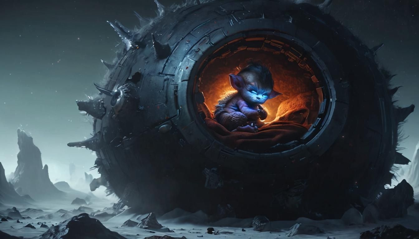 Fluffy Alien Baby Sleeping in Tribble