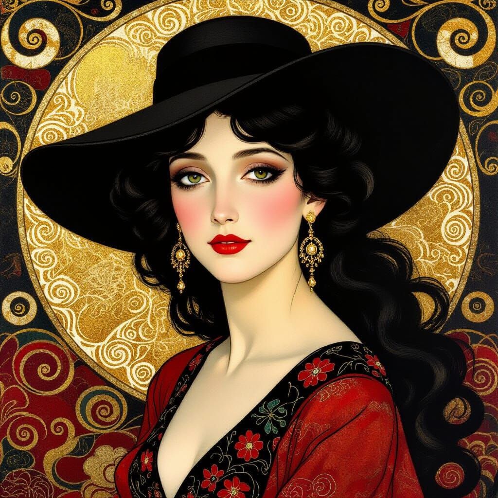 Klimt-Inspired Portrait of a Mysterious Woman