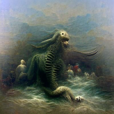 Horrific Sea Monster in Gothic Horror Style