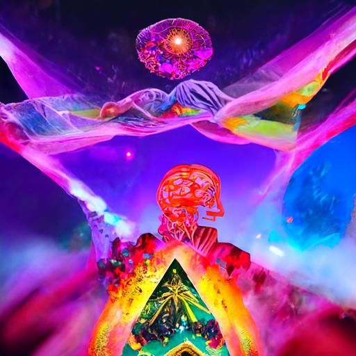 Holographic Astral Cosmic Illustration in Mixed Media