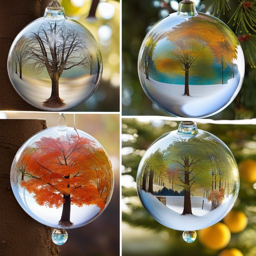 Four Seasonal Orbs Suspended from a Tree
