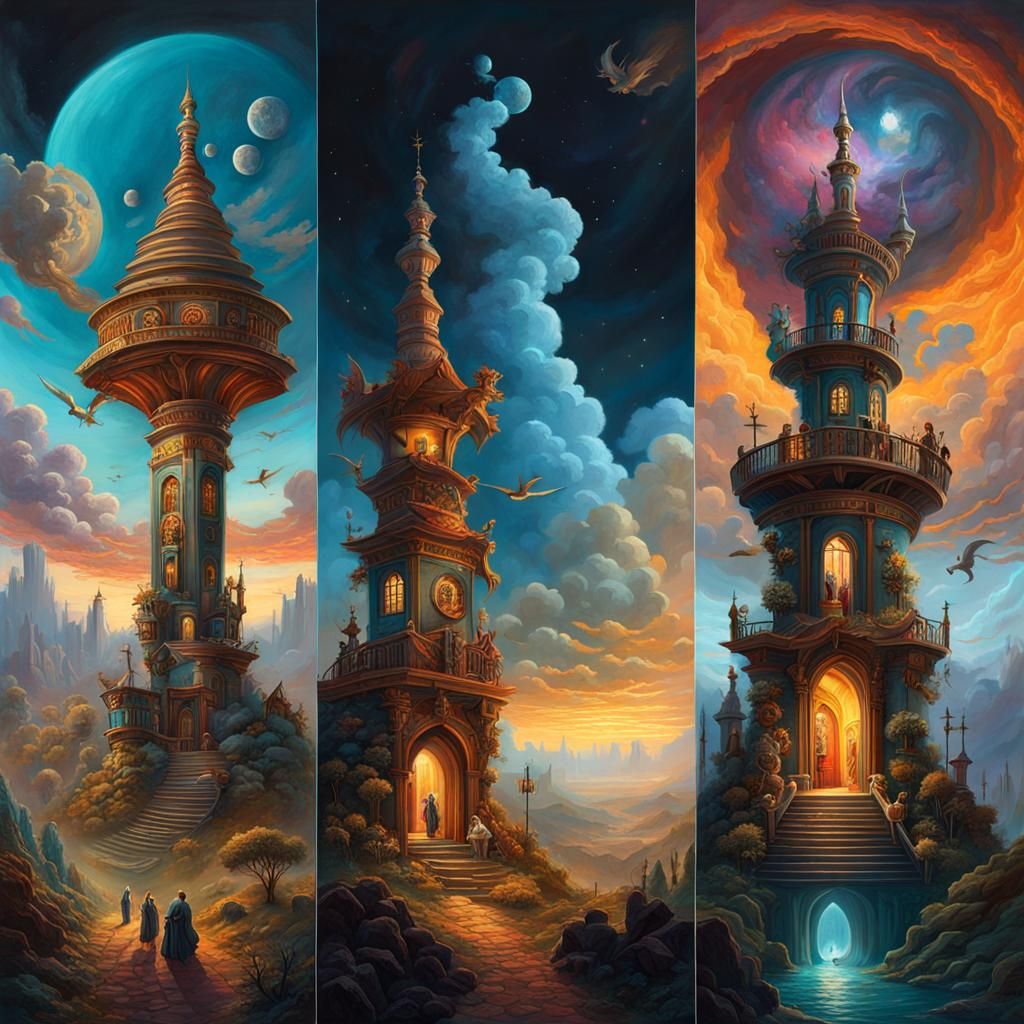 Three Realms Triptych: Dark, Vibrant, Celestial
