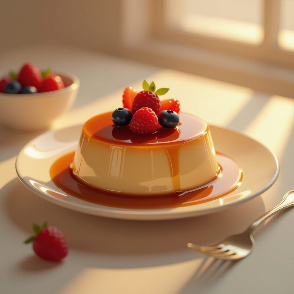 Flan Dessert with Caramel in Digital Art Style