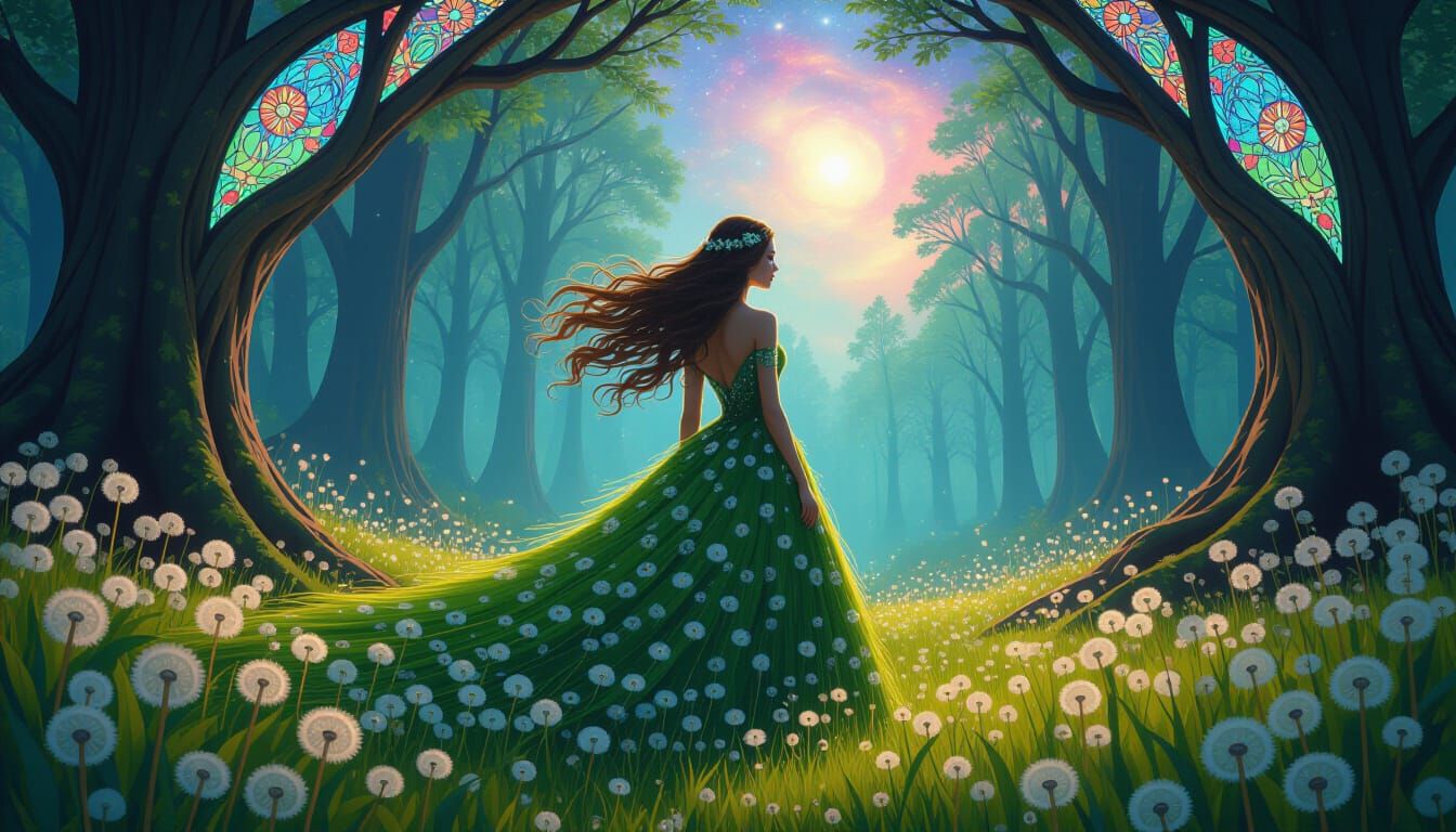 Woman in Bioluminescent Forest: Bio-Art Style