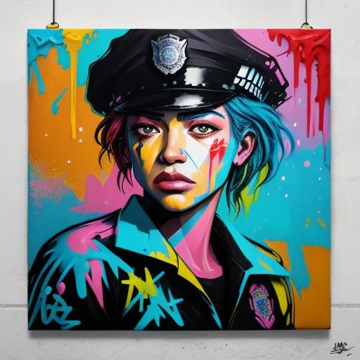 Graffiti Art of Police in Street Art Style