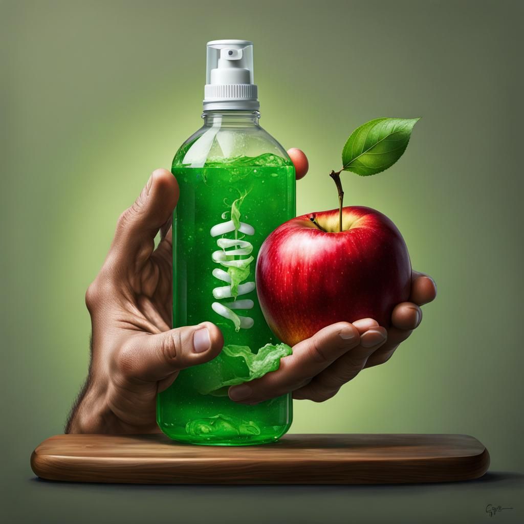 Giant Hand Sanitizer Bottle Eats Apple