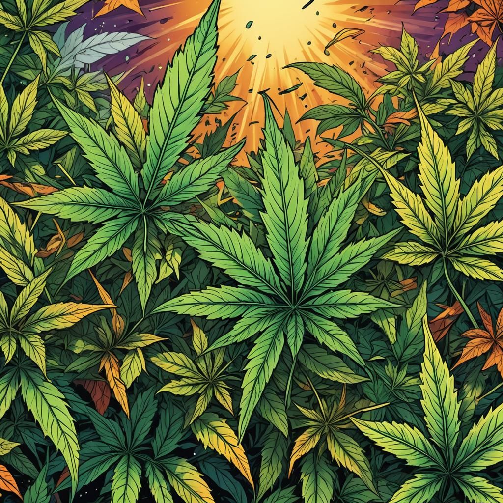 Marijuana Leaves Falling: Comic Book Style Art
