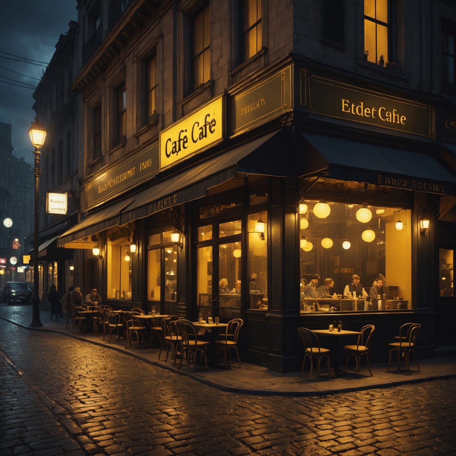 Night Cafe Restaurant in Atmospheric Digital Painting