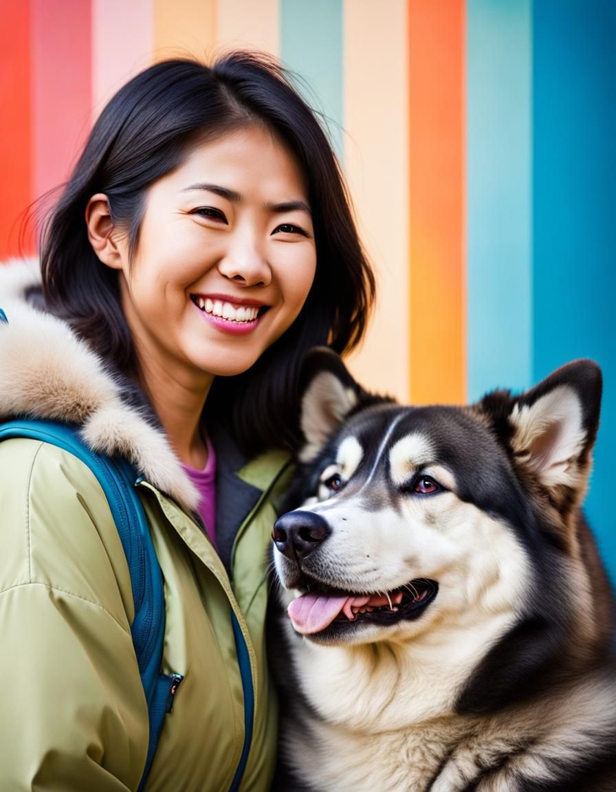 Minimalist Portrait: Woman and Alaskan Malamute