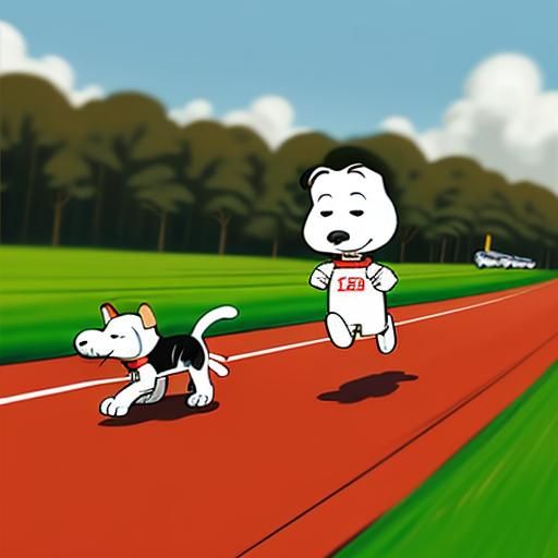 snoopy racing the kitties Snoopy is racing the kitties in th...