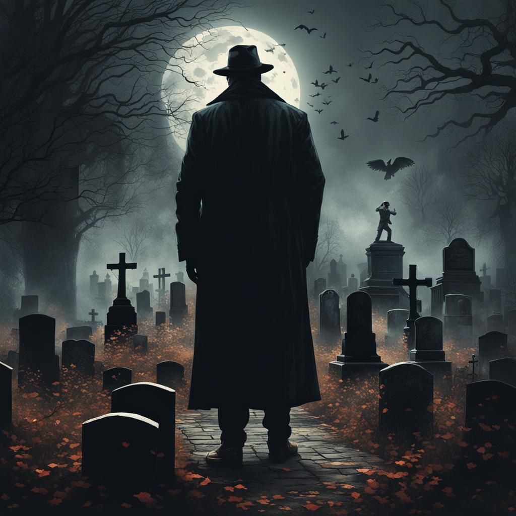 Sinister Figure Lurking in Cemetery Shadows