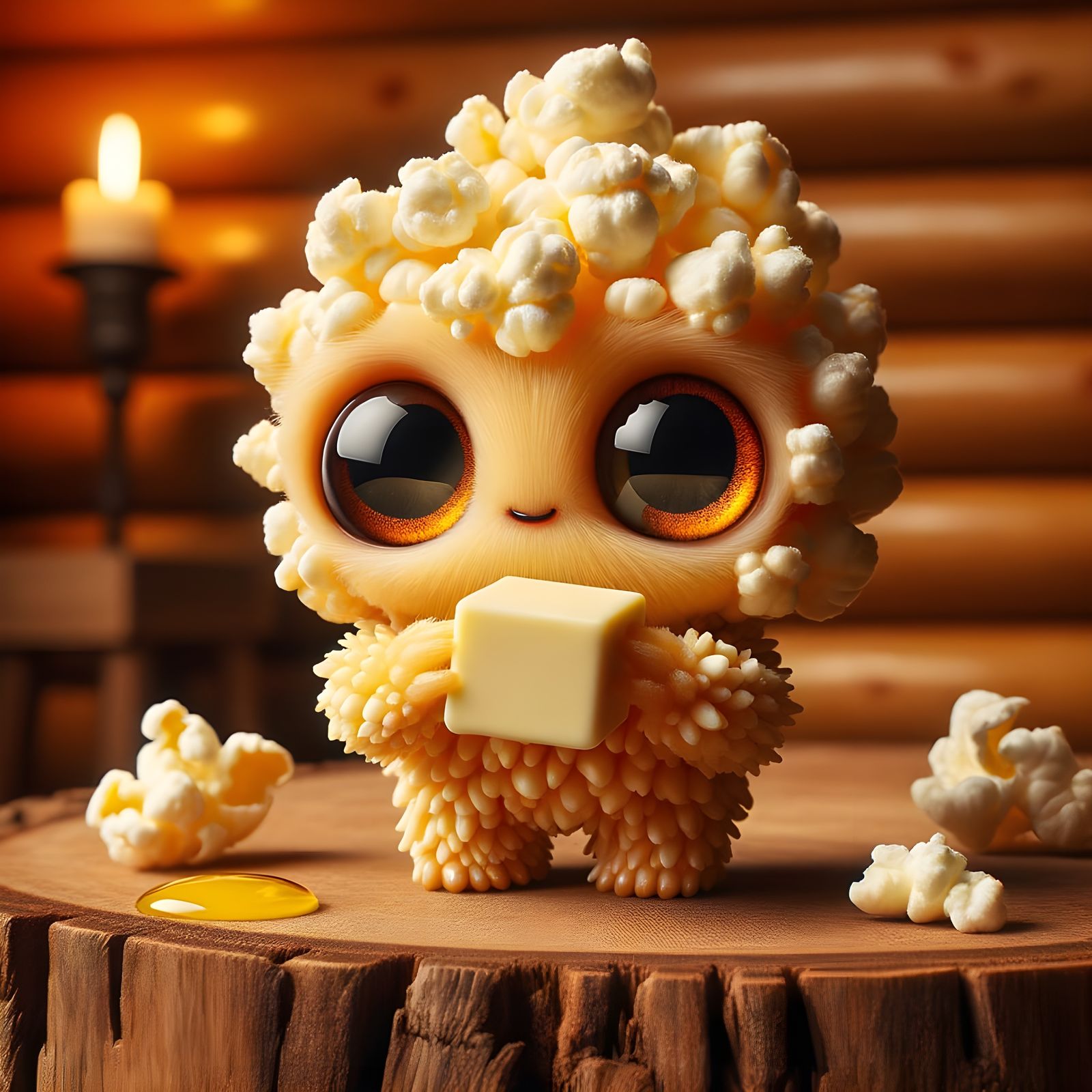 Adorable Popcorn Kernel Creature with Butter