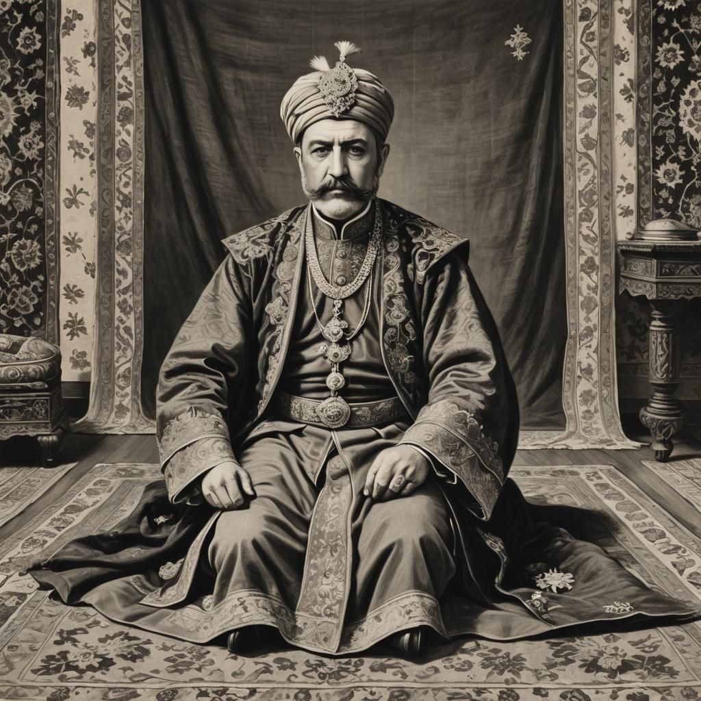 Turkish Pasha in Full Dress: Charcoal Drawing