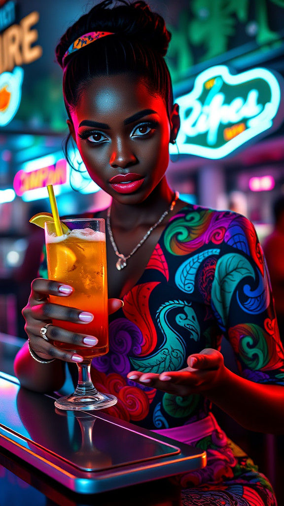 Vibrant Cuban Waitress Serves Cuba Libre