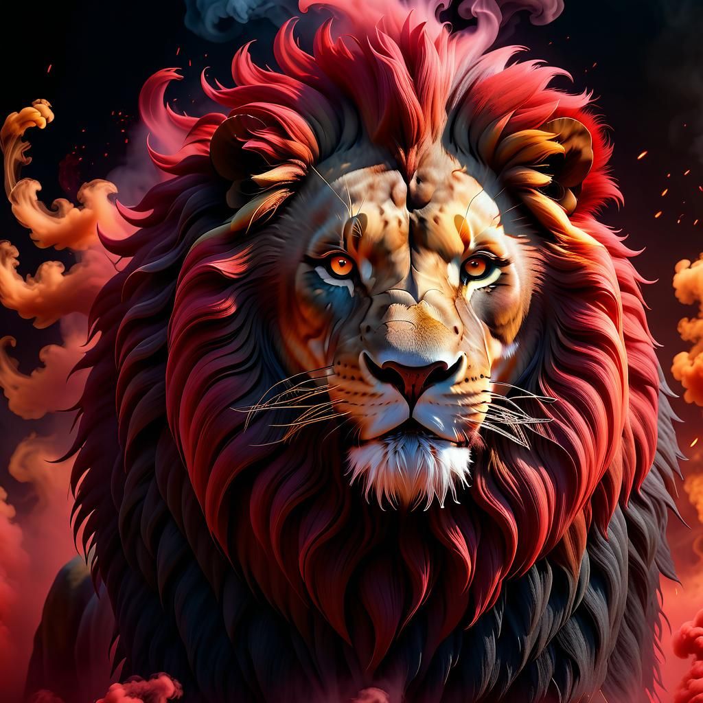 A lion made of red smoke