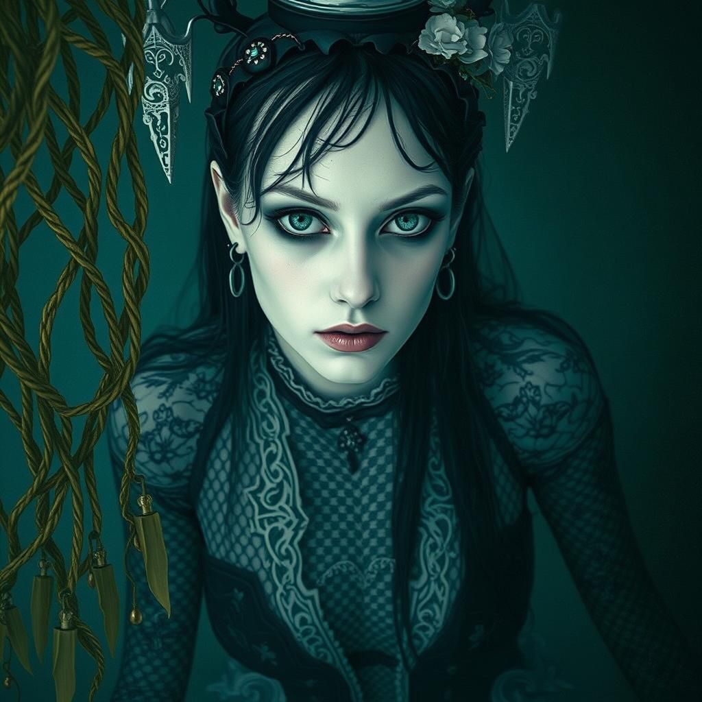 Gothic Woman in Victorian Gown, Surreal Dark Art