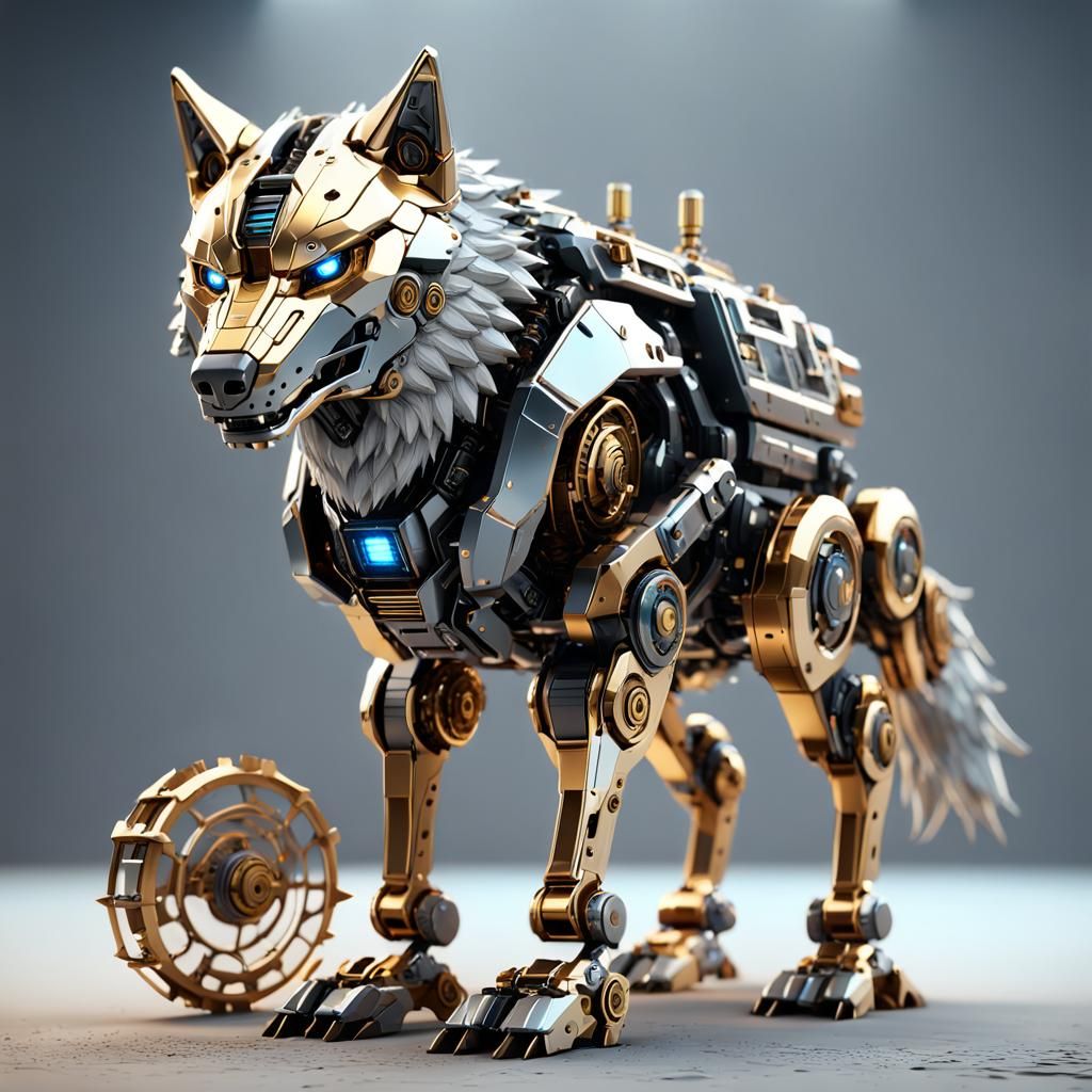 Intricate Mech Wolf in Sci-Fi Style
