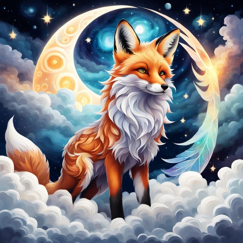 Celestial Fox Soaring Through Starry Sky