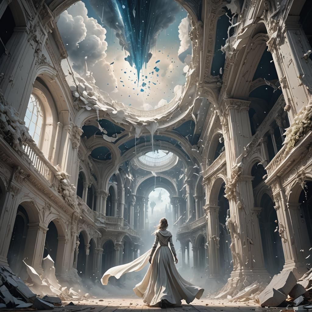 Falling Figure in Ghostly Halls: Fantasy Concept Art
