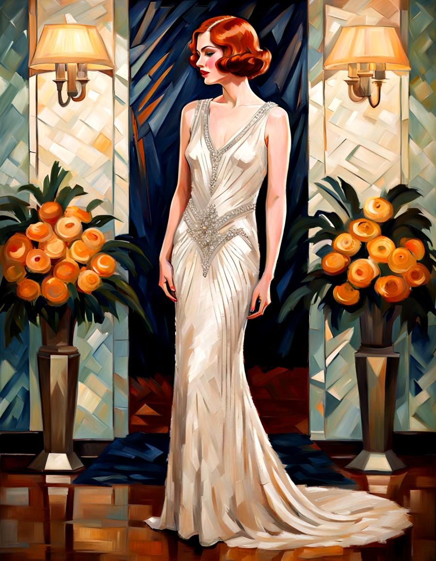 Art Deco Bride in Van Gogh Impasto Style