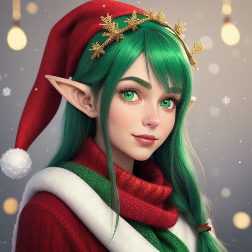 Joyful Christmas Girl with Elf Ears in Whimsical 2D Animatio...