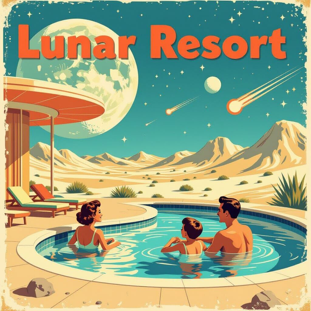 Retro Futuristic Lunar Resort Poolside Cabana Ad