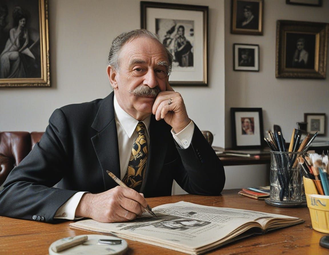 Comical Moustached Character in Expressive Art Style