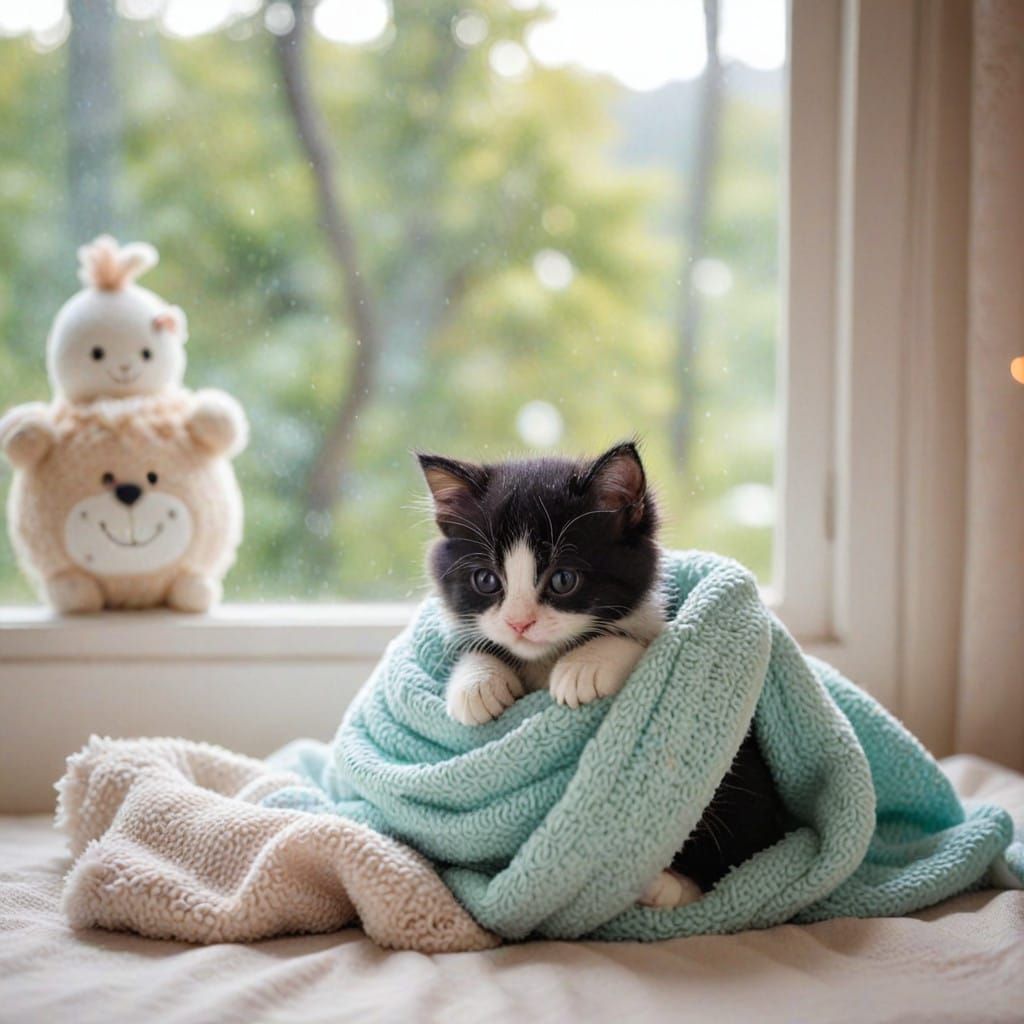 Cute Fluffy Kitten Dreams in a Cozy Embrace
