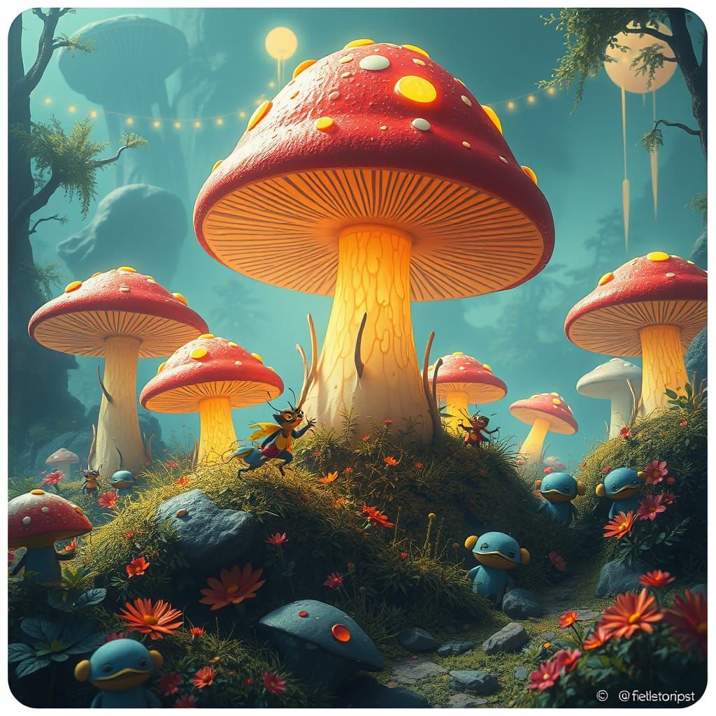 Mushroom City in Vibrant Futuristic Landscapes