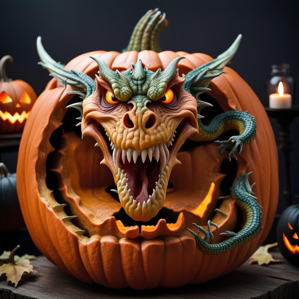 Dragons Inside a Halloween Pumpkin