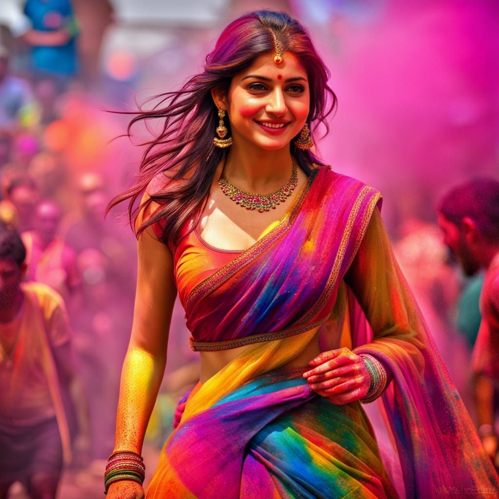 Indian Woman and Holi Festival