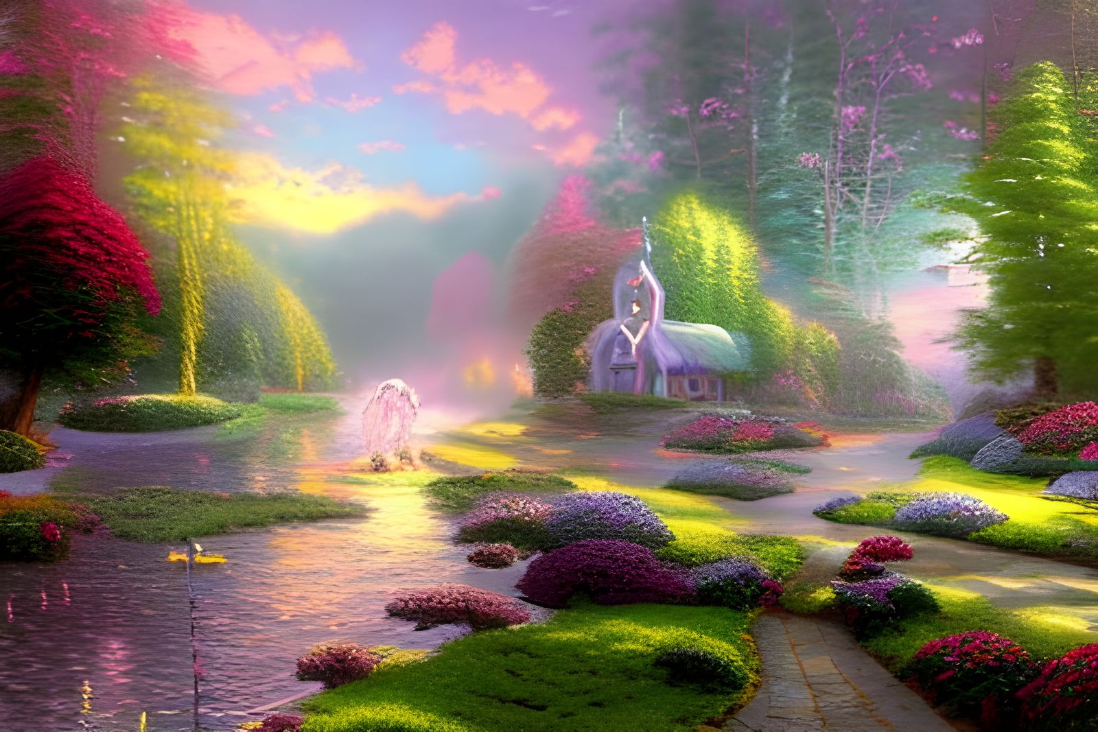 Ethereal Fantasy Landscape in Kinkade Style