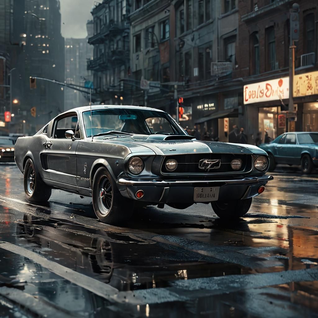 Ford Mustang Evading Police: Detailed Matte Painting
