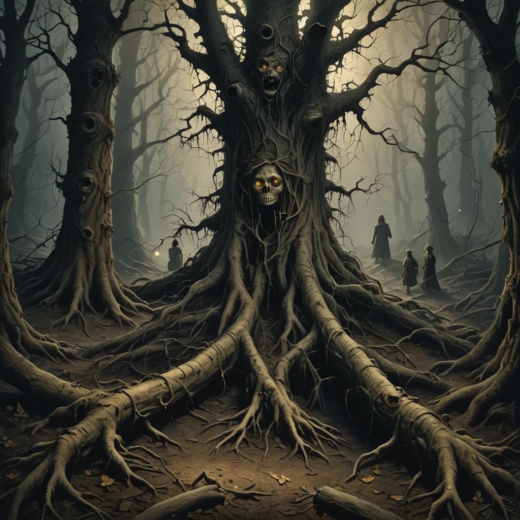 Eerie Forest Hide and Seek in Dark Surrealism