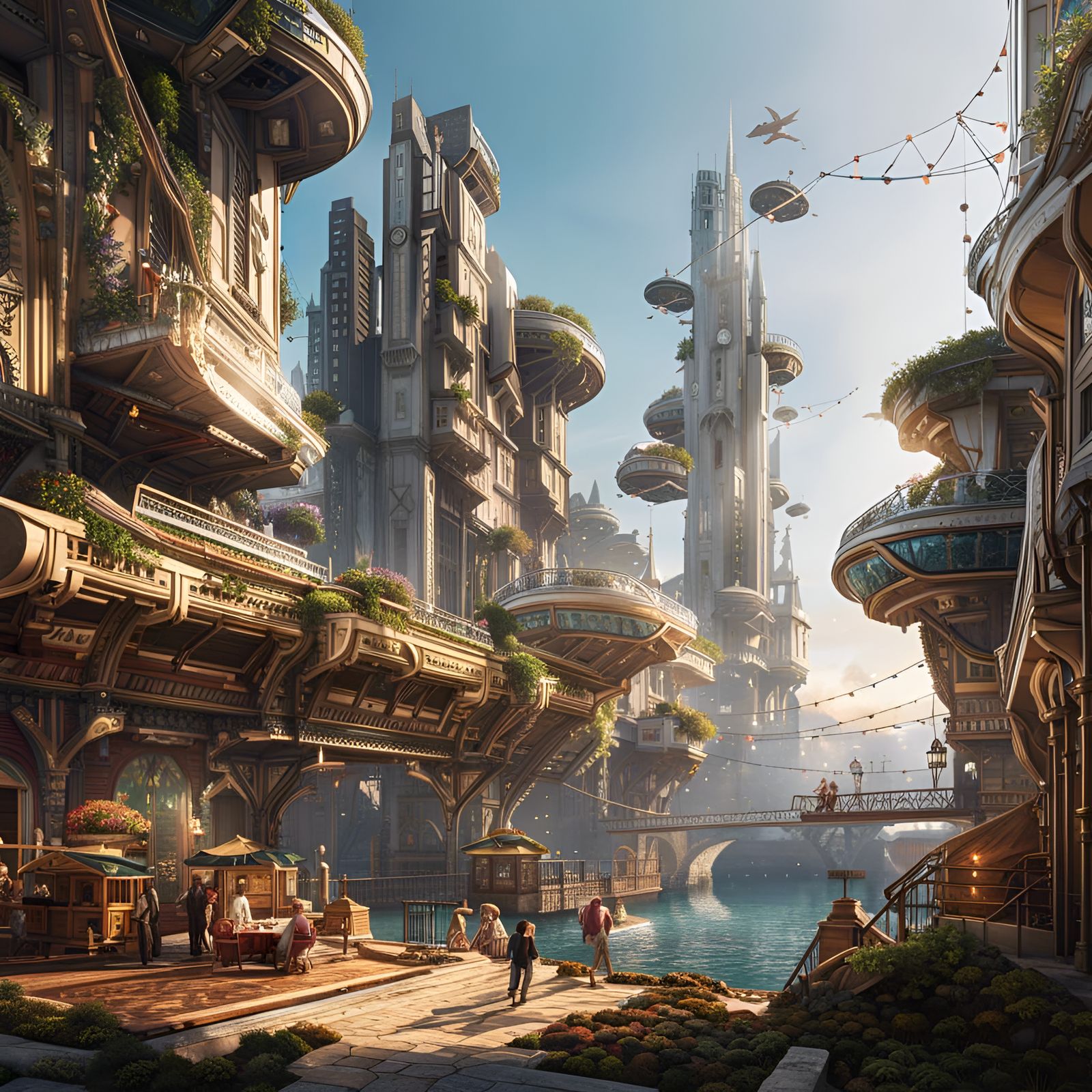 Harmonious Solarpunk Landscape: Nature and Tech Coexist