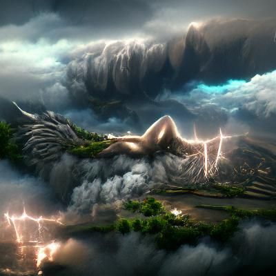 Detailed Matte Painting of a Thunder Goddess
