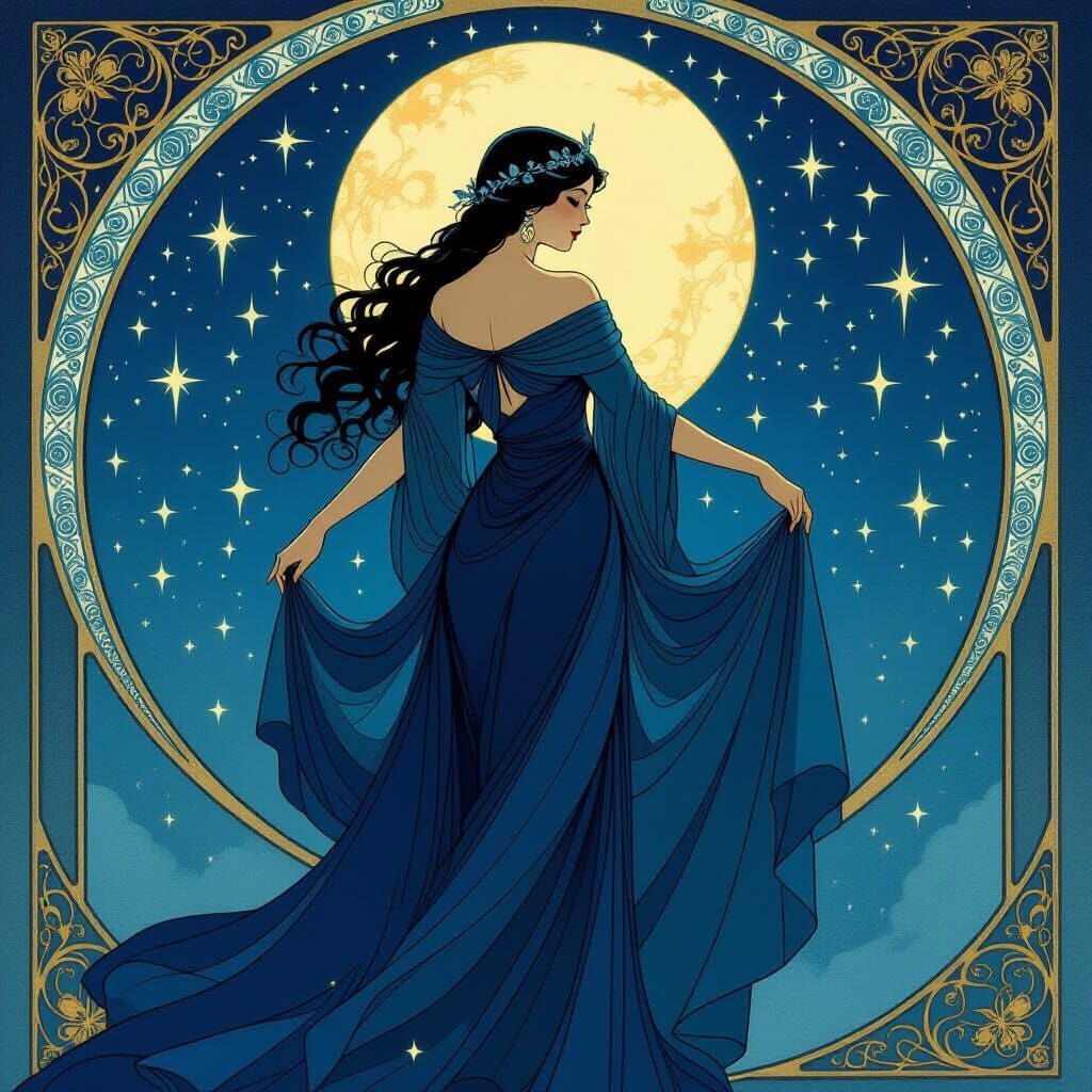 Goddess of Night in Art Nouveau Style