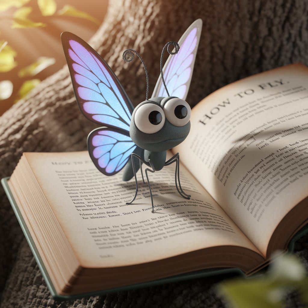 Enchanted Butterfly Learns to Fly: Whimsical 3D Render