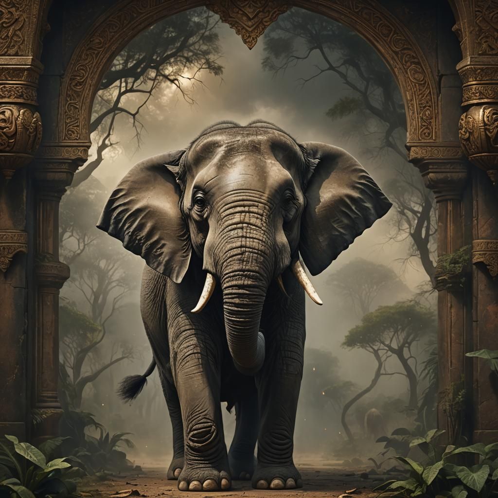 Anthropomorphic Elephant Portrait in Antique Fantasy Style