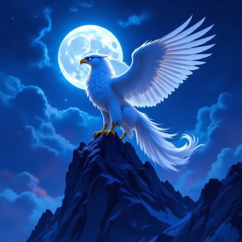 Griffin Perched Atop Mountain Peak in Hyperdetailed Art