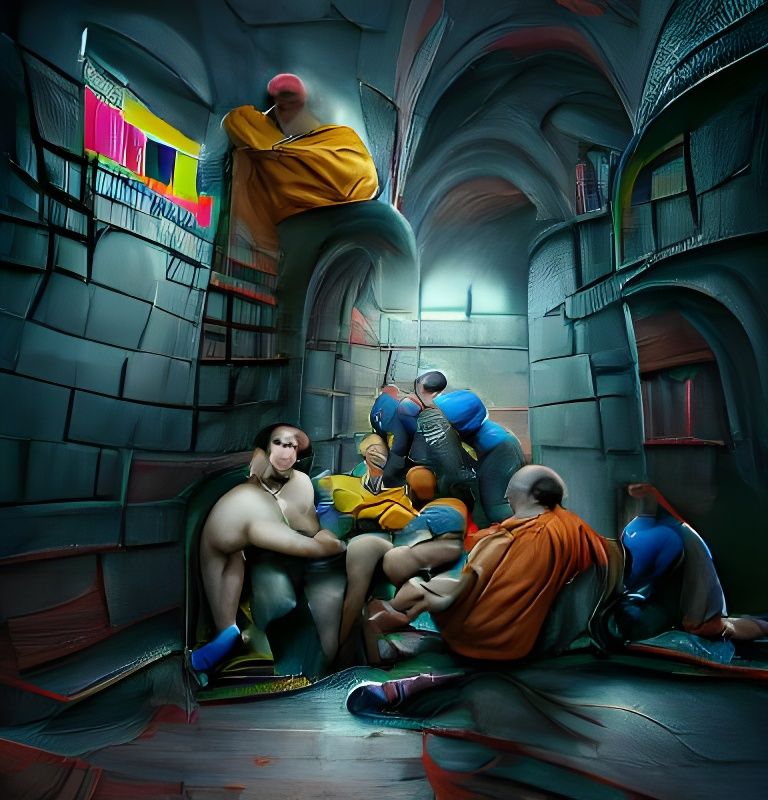 Renaissance Dungeon with Prisoners, Hyperrealistic Painting