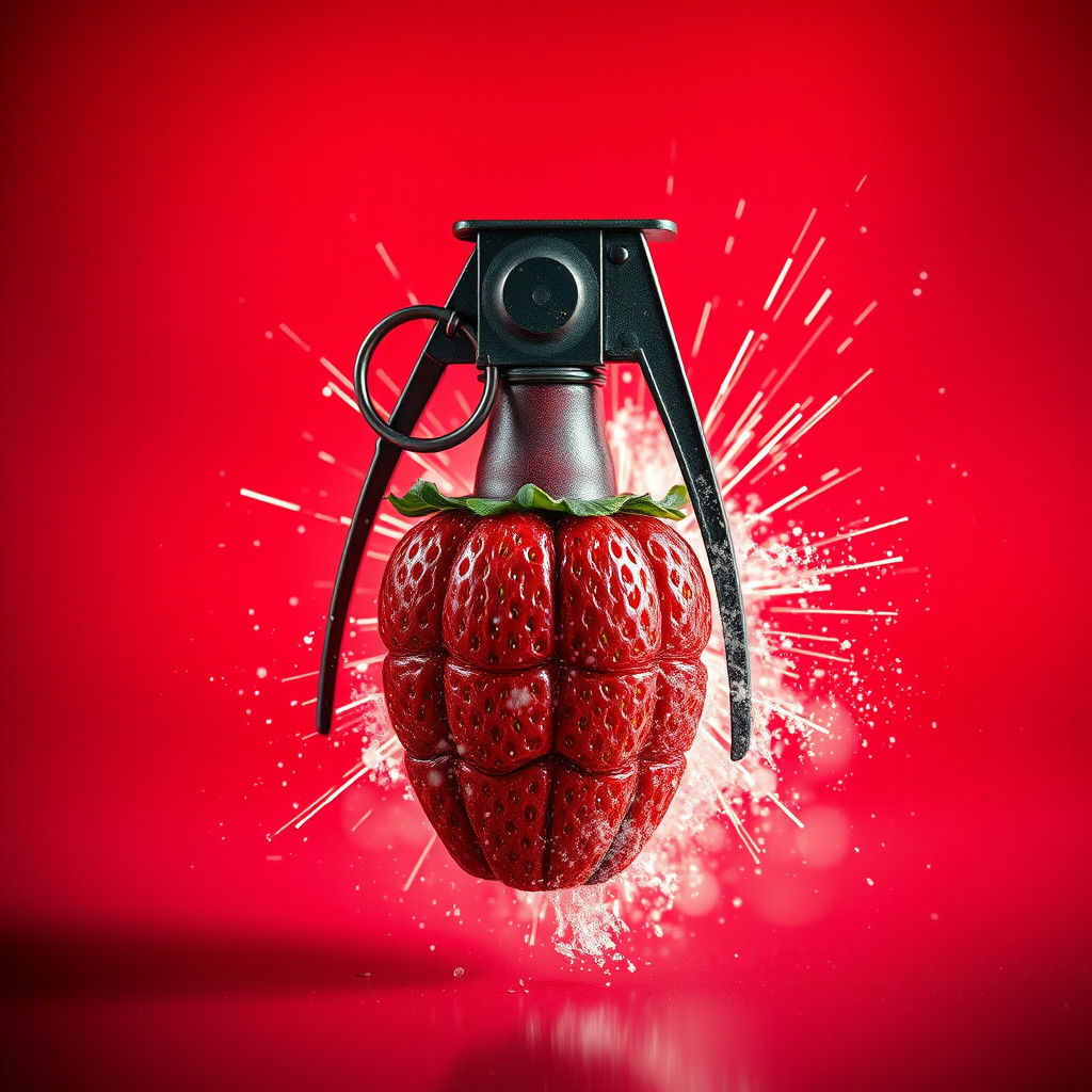 Exploding Strawberry Grenade in Hyperrealistic Splash Art