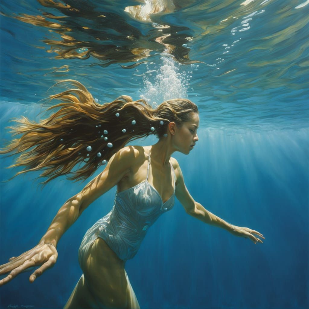 Weightless Wanderer in Luminous Reflective Waters