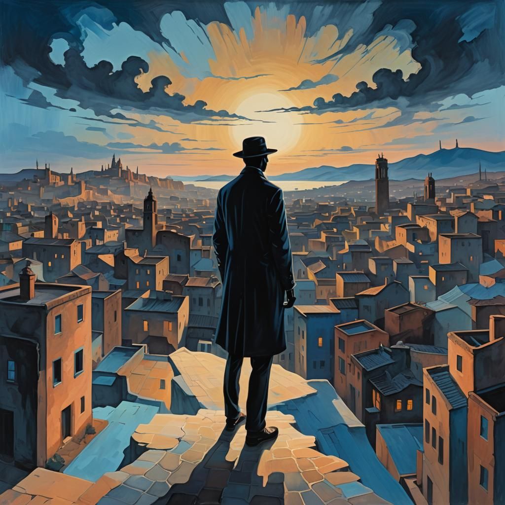 Mysterious Black Figure in Surreal Digital Gouache Painting