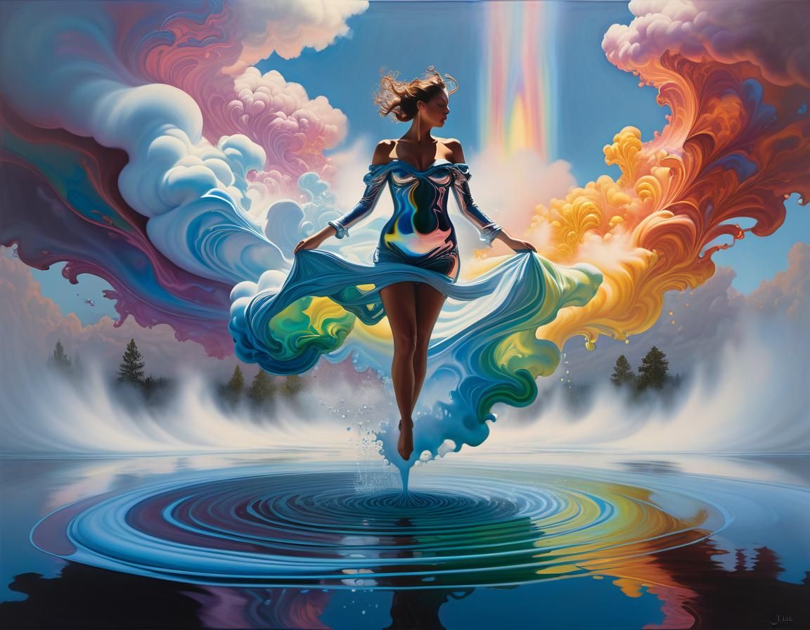 Ethereal Being Emerges from Mystical Fluid Lake