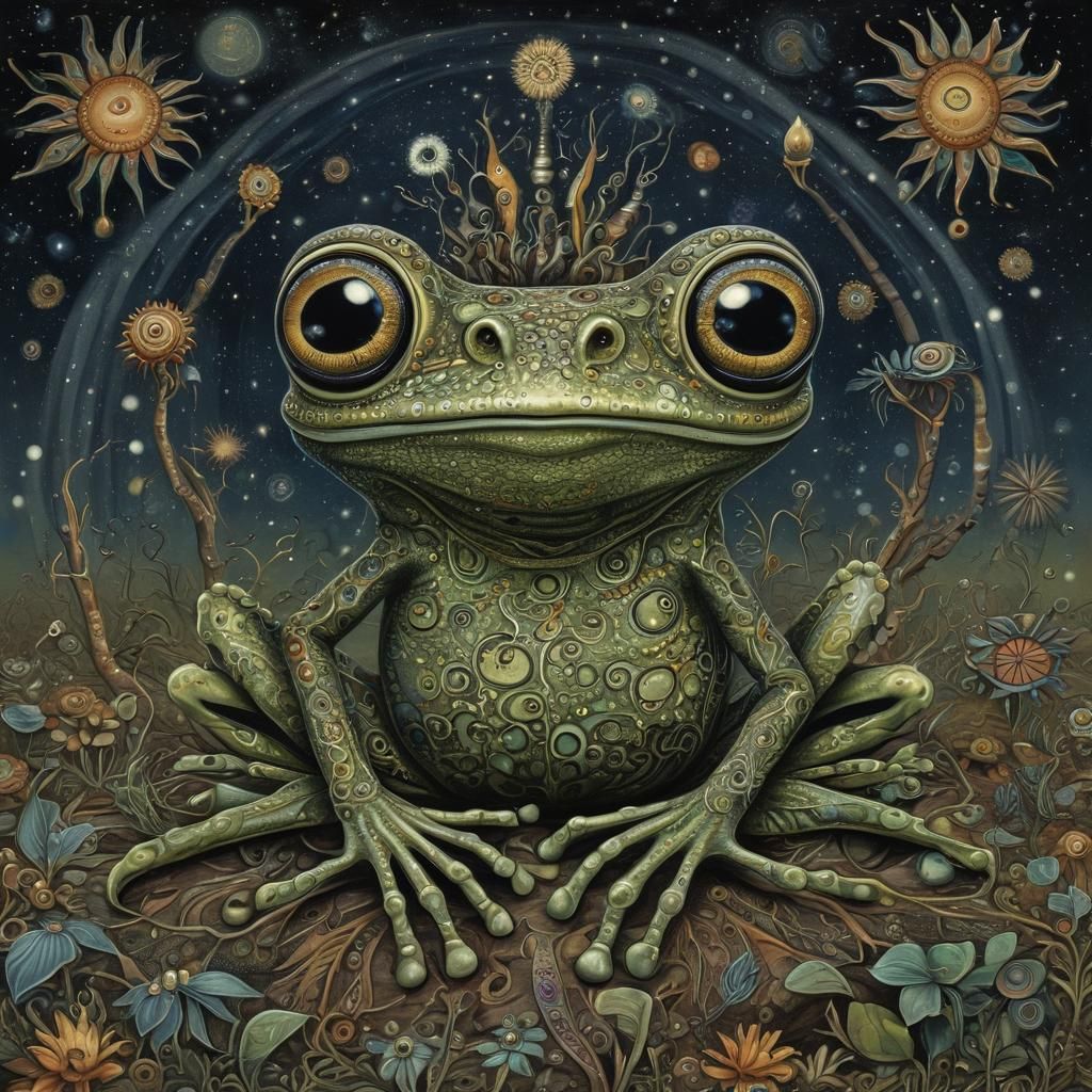 Cosmic Bohemian Dreamscape with African Frog