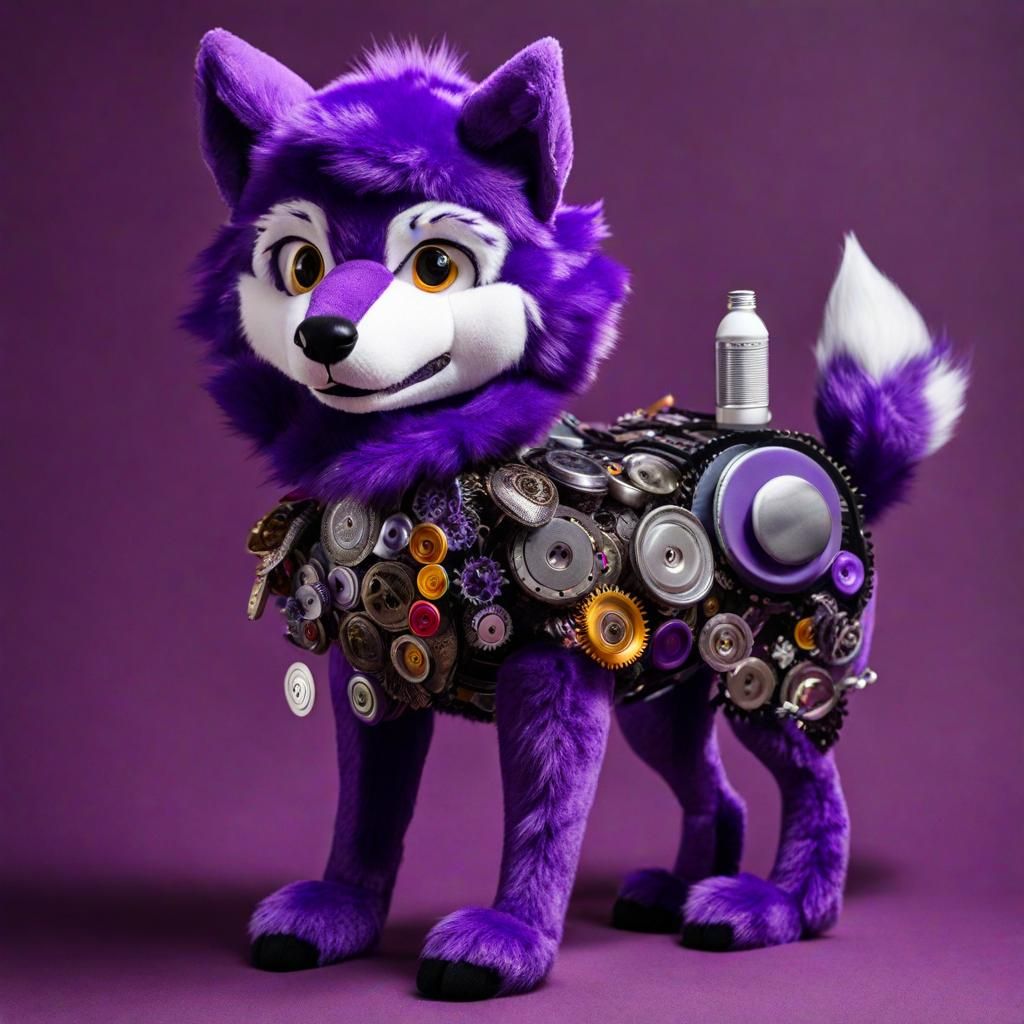 Boy Creates Purple Wolf Sculpture from Recycled Art