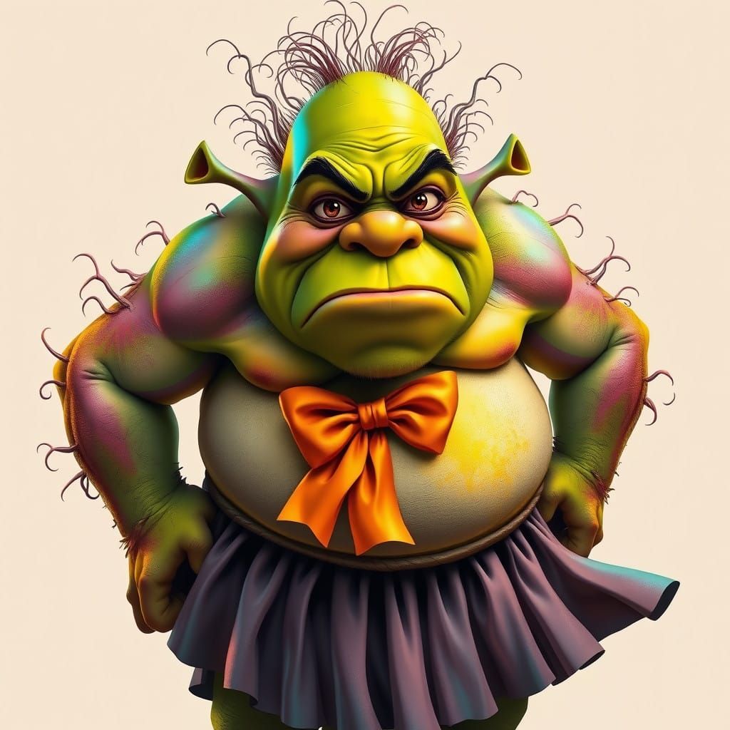 Ogre in Whimsical, Fantastical Skirted Attire