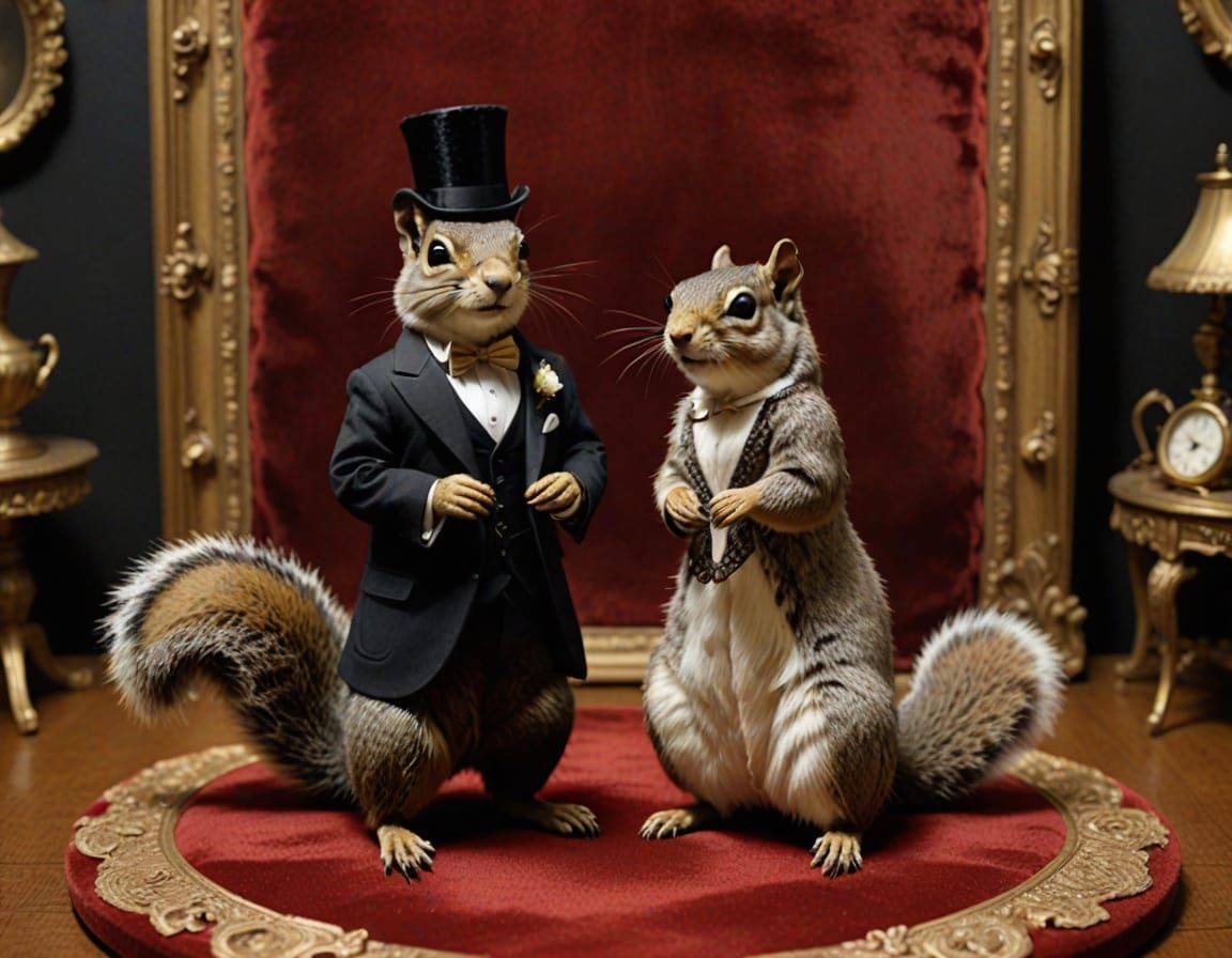 Victorian-Style Squirrels in Cryptotaxidermy Red Carpet Glam...