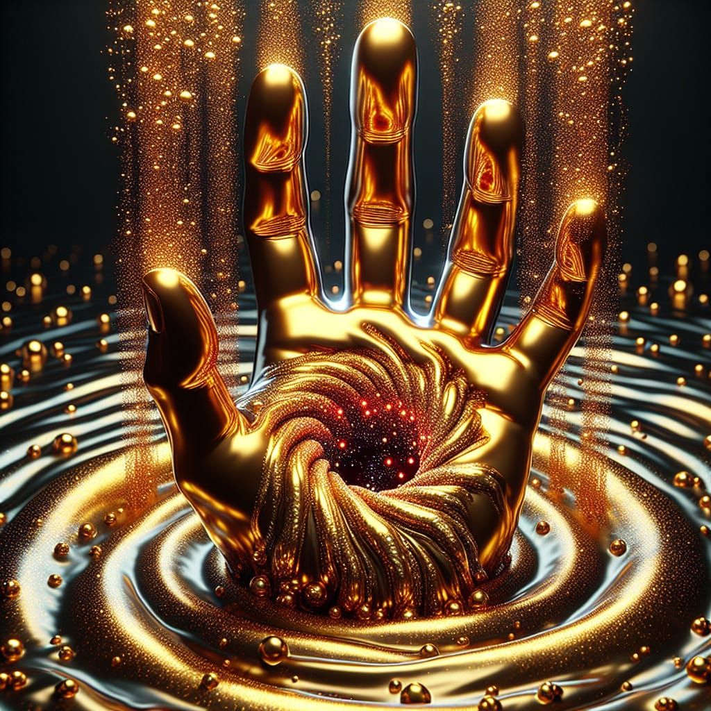 Glowing, Viscous Hand Grasps Hypnotic, Swirling Portal of Li...